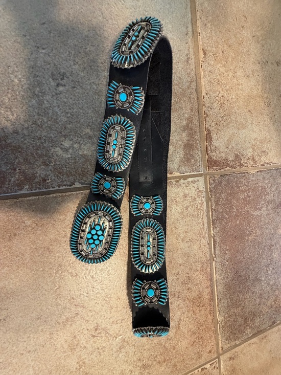 Accessories - Women’s dark Brown Leather Belt with silver/Turquoise Concho Accents